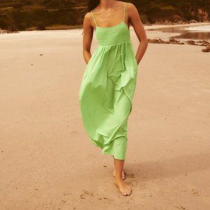 Zara Tiered Poplin Midi Dress INTENSE GREEN Size L